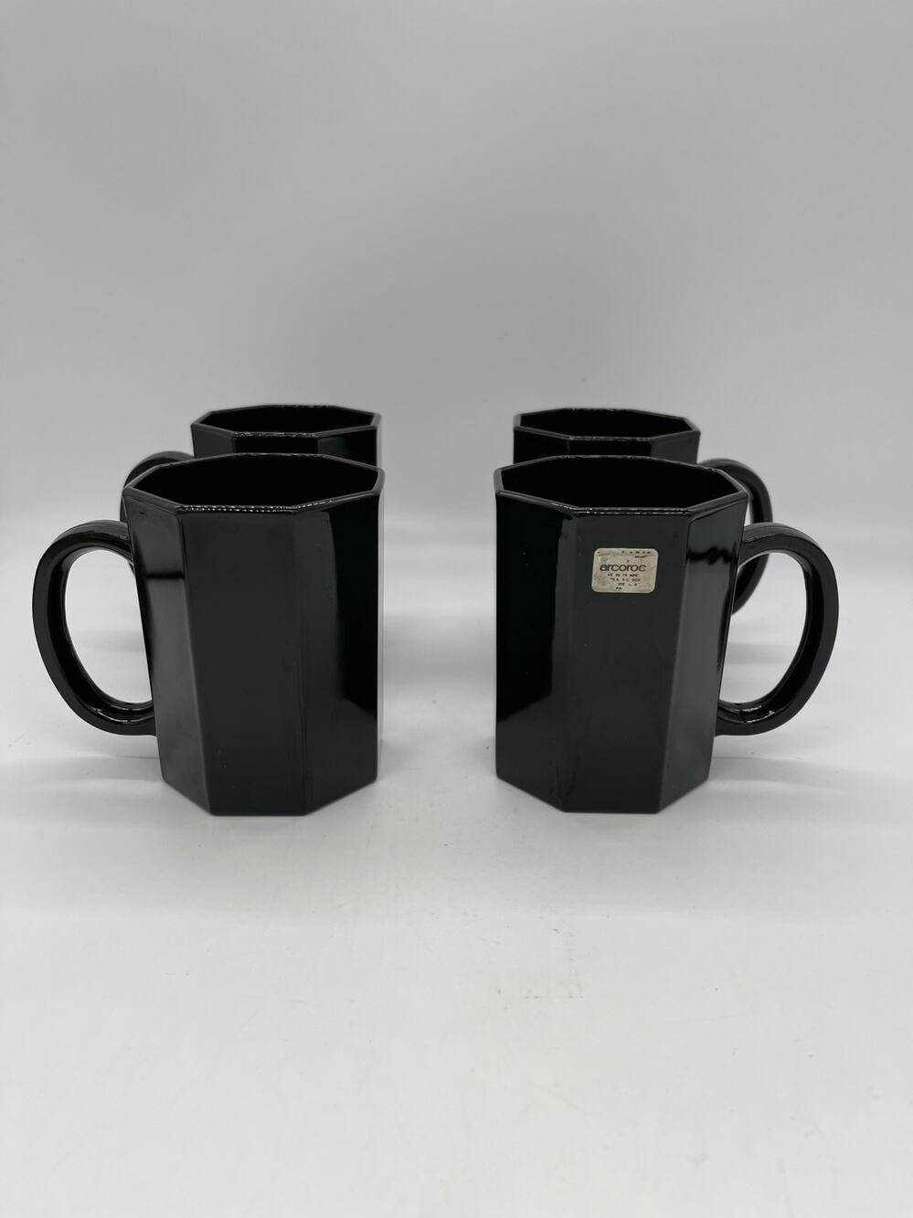 Set of 4 Arcoroc Octime Black Glass Coffee Mugs